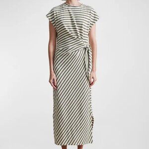 Apiece Apart Vanina Cinched Waist Dress- Olive and White Striped